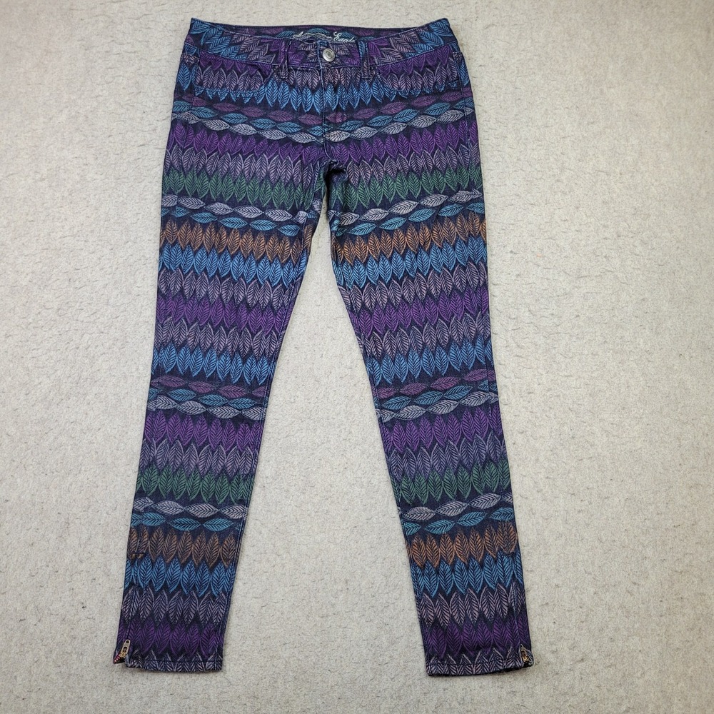 American Eagle Feather Print Jegging Womens 6 Zip Ankle Festival‎ Boho Y2K 90's